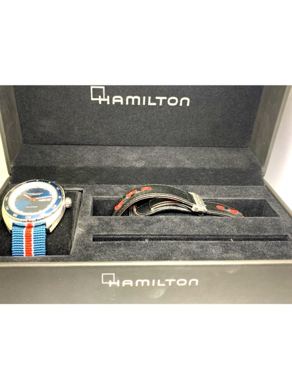 Hamilton Men's Watch H354050 Pan Europ Swiss Automatic Blue Dial Nylon Band 43mm - Picture 3 of 14
